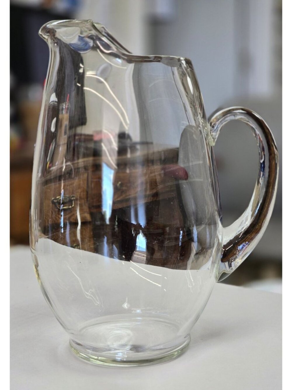 Clear Glass Water Pitcher With Handle Pour Spout Drink Serving 10 Inches Tall